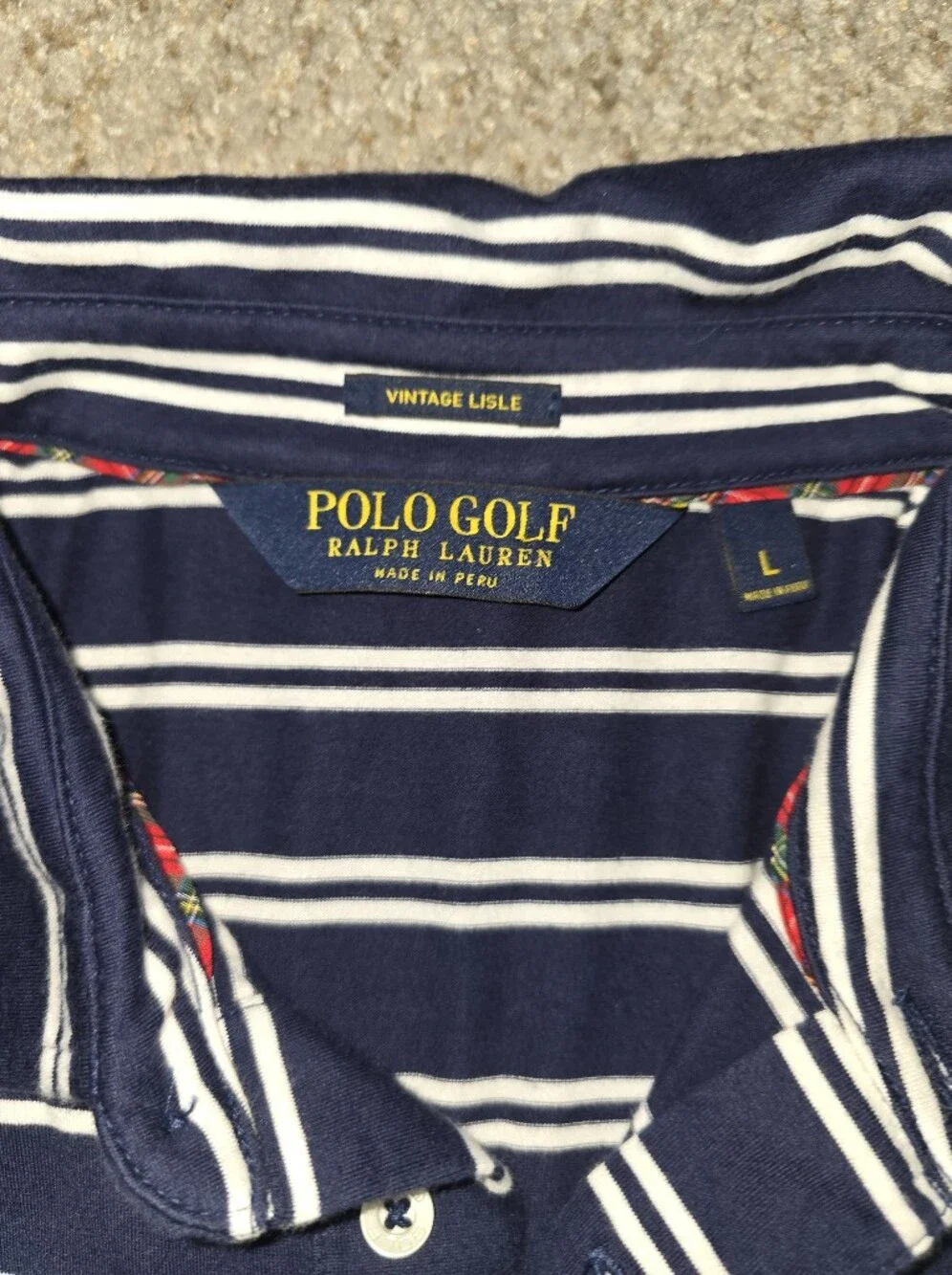 Ralph Lauren Navy and White Striped Polo Golf Shirt Size Large